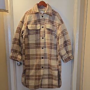 H&M Cream and Brown Plaid Teddy Jacket